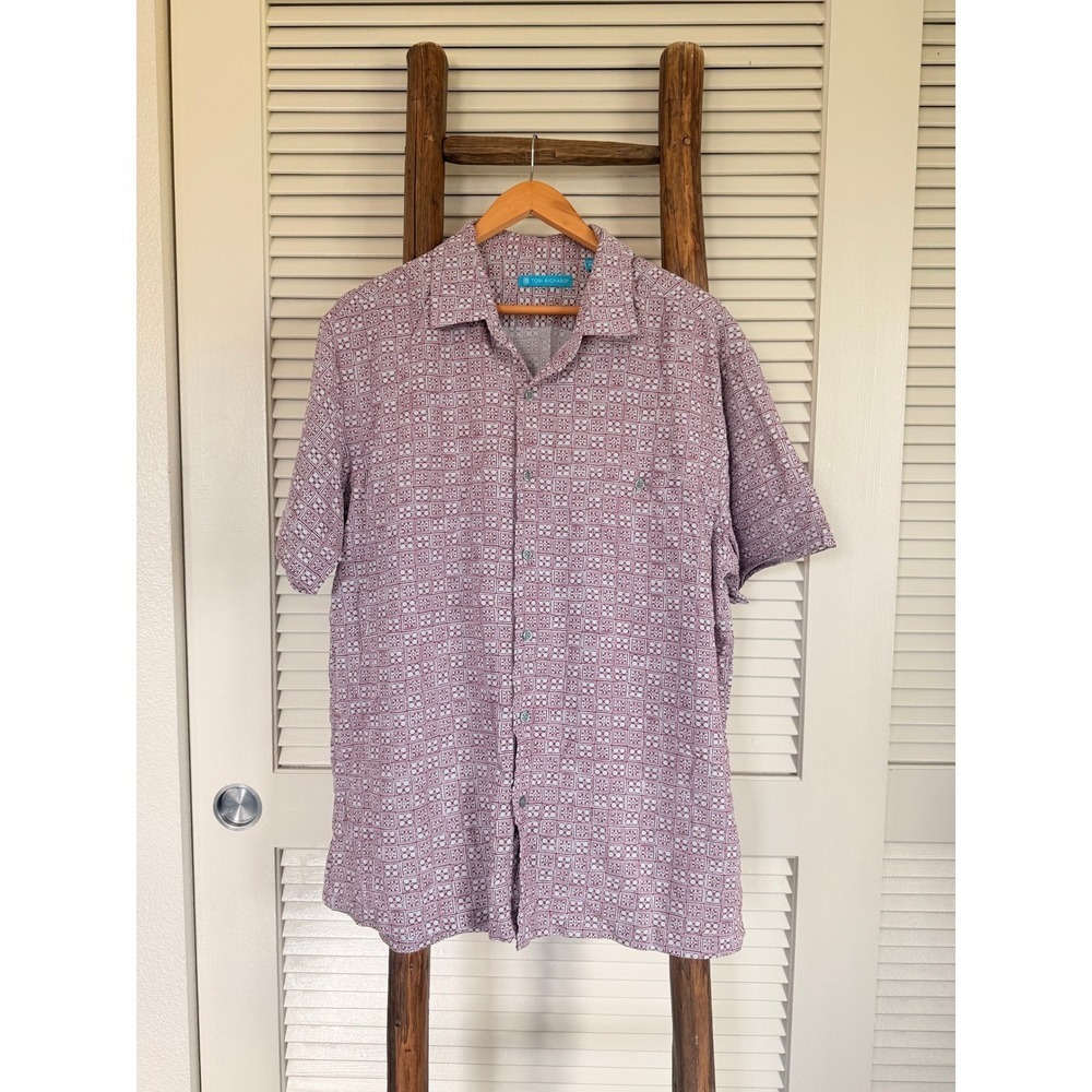 Tori Richard Button Up Shirt Mens XL‎ Short Sleeve Geometric Pattern Casual